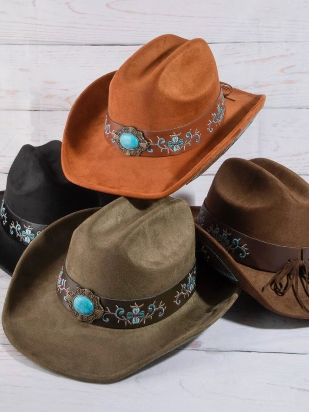 Western Embroidered Floral Strap Concho Cowboy Hat